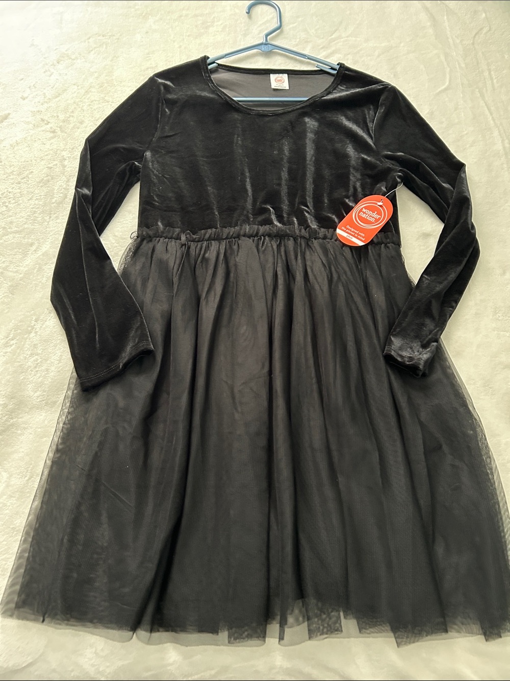 wonder nation Black Velvet & Tulle Long Sleeve Kid’s Dress